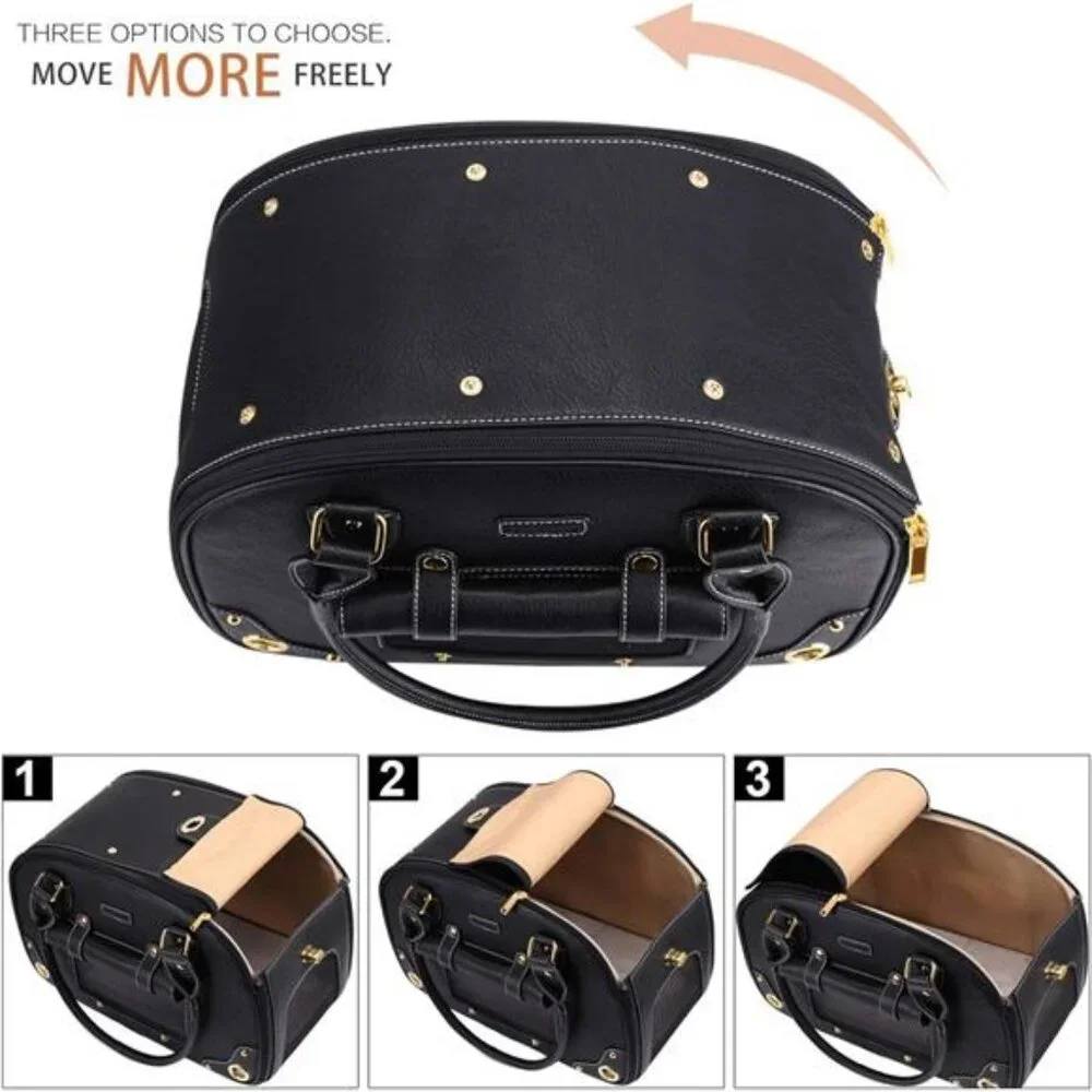 Foldable Waterproof Premium PU Leather Pet Travel Portable Bag Carrier